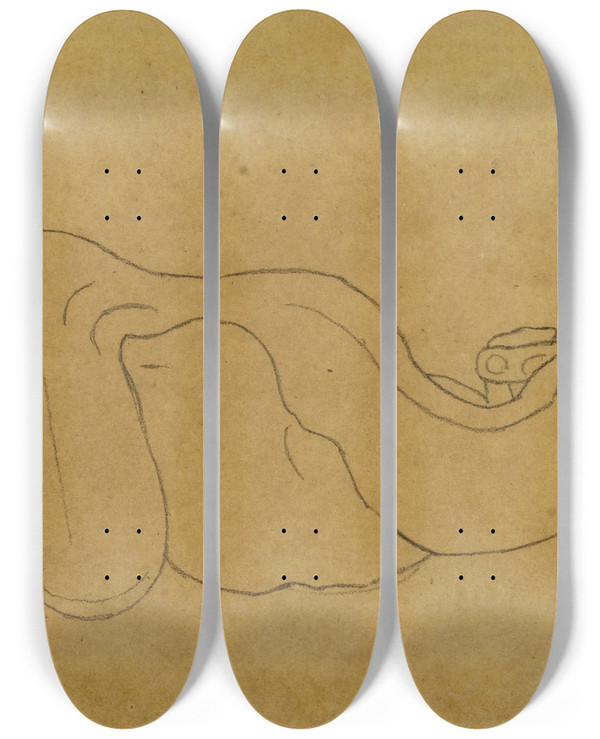 Triptych art skateboard deck of Antoinelouis Barye Serpent Dvorant Une Proie by Antoine-Louis Barye (1796-1875)