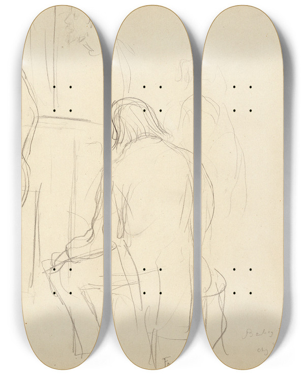 Triptych art skateboard deck of Edgar Degas Soire by Edgar Degas (1834-1917)