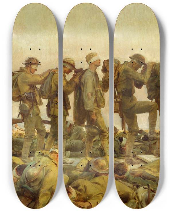 Triptych art skateboard deck of John Singer Sargent Gassed by John Singer Sargent (1856-1925)