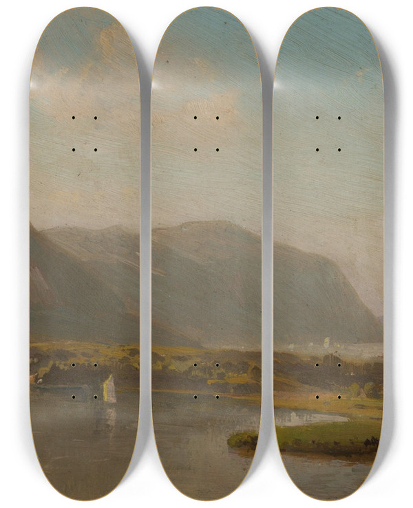 Triptych art skateboard deck of Hermann Fuechsel Hudson River Above West Point by Hermann Fuechsel (1833-1915)