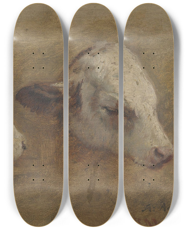 Triptych art skateboard deck of Anders Askevold Study Of Calfheads by Anders Askevold (1834-1900)