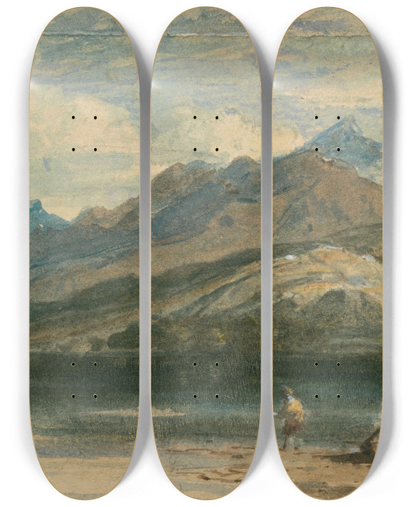 Triptych art skateboard deck of John Varley Llyn Dinas North Wales by John Varley (1778-1842)