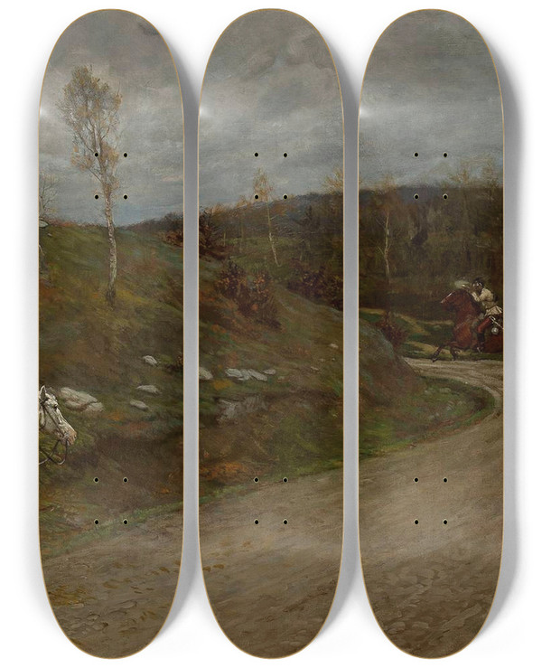 Triptych art skateboard deck of Antoni Piotrowski Episode From The 1863 Insurrection by Antoni Piotrowski (1853-1924)