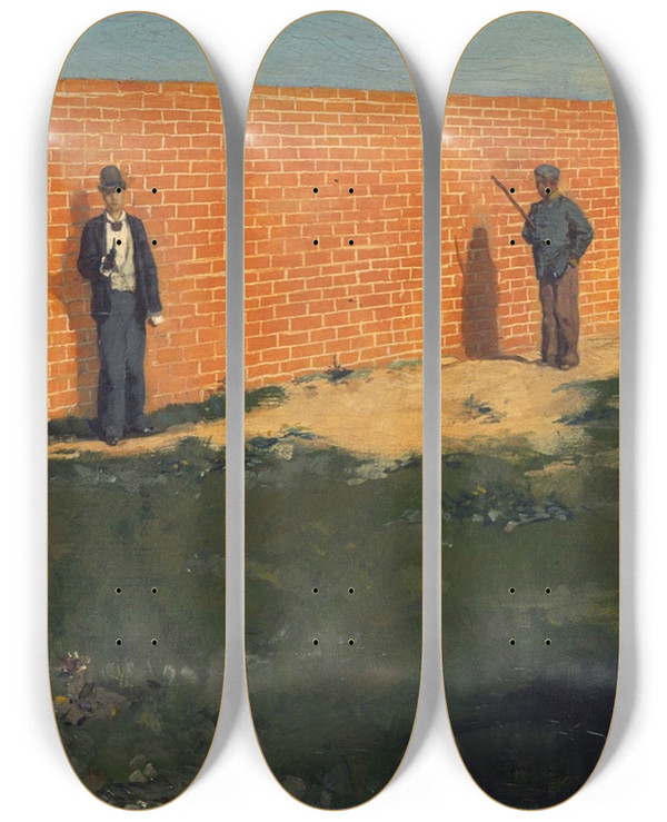 Triptych art skateboard deck of Max Klinger The Walker by Max Klinger (1857-1920)