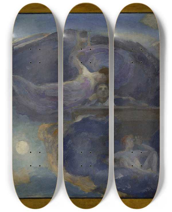 Triptych art skateboard deck of Alfred Philippe Roll Posie Drame by Alfred Philippe Roll (1846-1919)