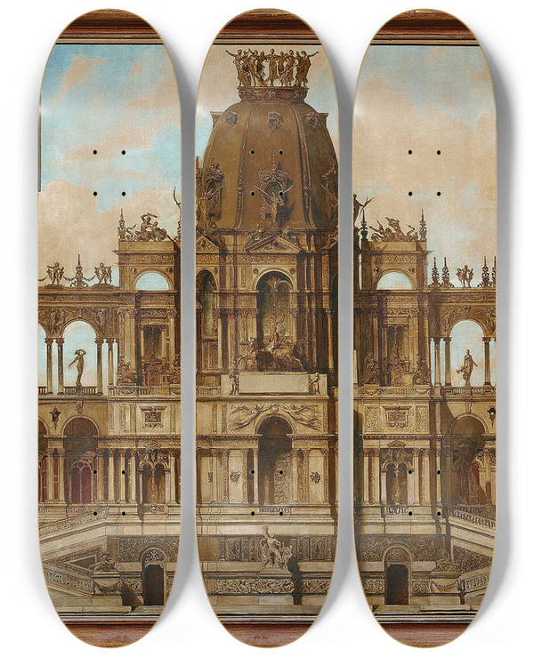 Triptych art skateboard deck of Hans Makart Entwurf Fr Einen Palast Fassade by Hans Makart (1840-1884)