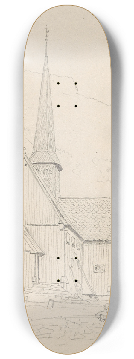 Hans Gude - Fvang kirke, Gudbrandsdalen 8.25 inch art skate deck
