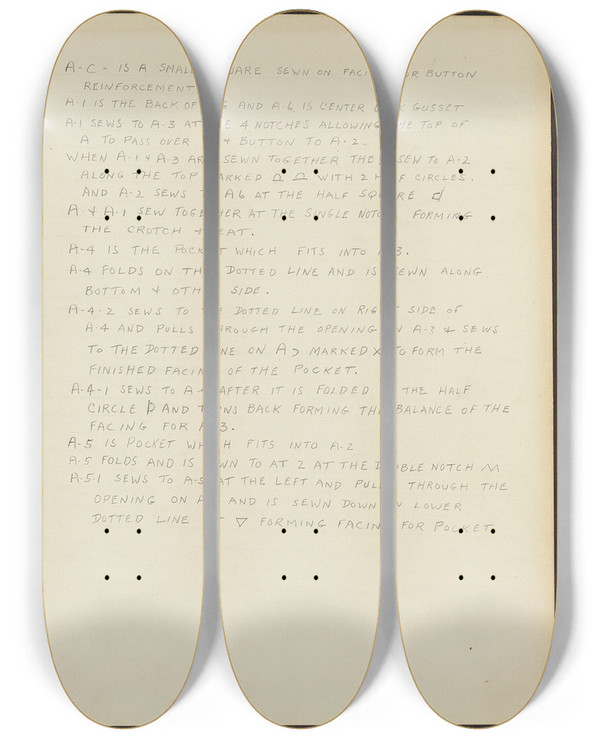 Triptych art skateboard deck of Henry De Wolfe Sugar Merchants Suit Written Description by Henry De Wolfe