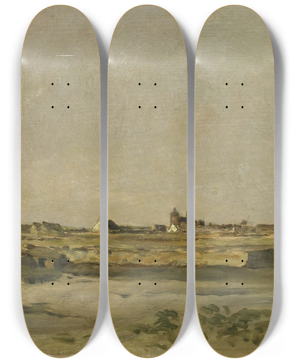 Triptych art skateboard deck of Charles Franois Daubigny Landscape_2 by Charles Francois Daubigny (1817-1878)