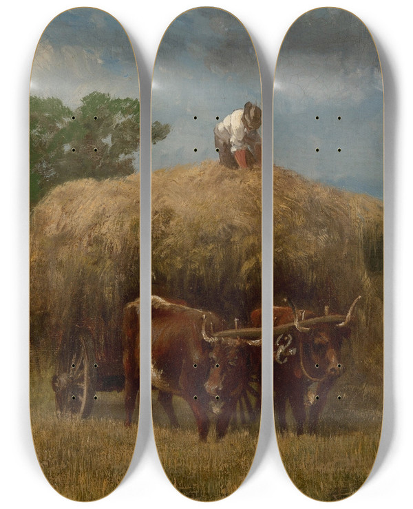 Triptych art skateboard deck of Frederick Rondel Harvesting by Frederick Rondel (1826-1892)