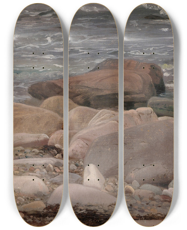 Triptych art skateboard deck of Amaldus Nielsen Stenstudie Hvaler_1 by Amaldus Nielsen (1838-1932)