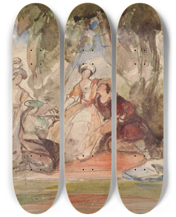 Triptych art skateboard deck of James Stephanoff Fete Champetre by James Stephanoff