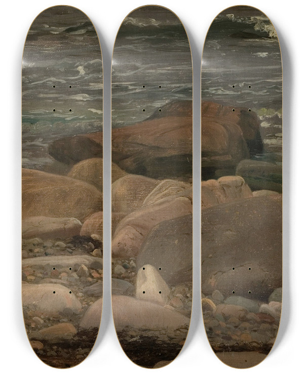 Triptych art skateboard deck of Amaldus Nielsen Stenstudie Hvaler_2 by Amaldus Nielsen (1838-1932)