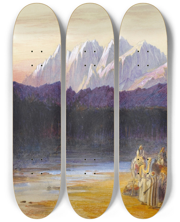 Triptych art skateboard deck of Edward Lear An Arab Encampment At Wady Feiran by Edward Lear (1812-1888)