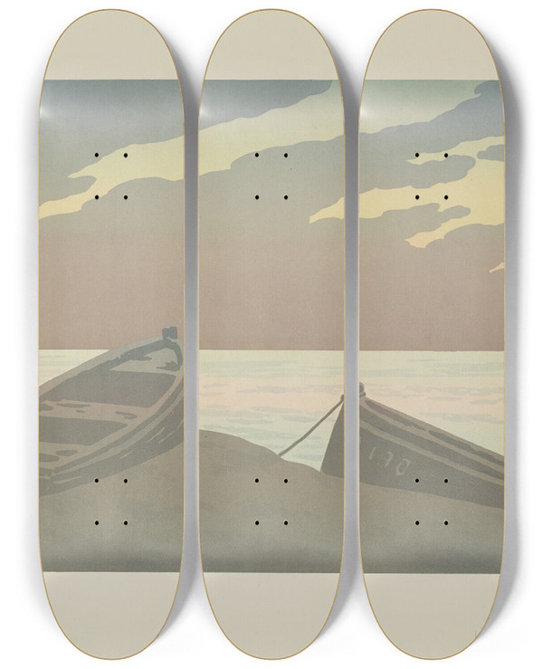 Triptych art skateboard deck of Henri Rivire Le Soir by Henri Riviere (1864-1951)