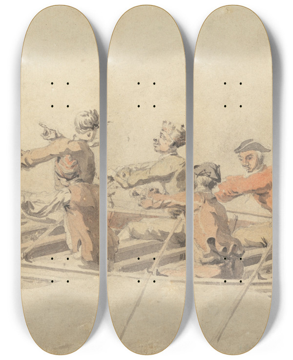 Triptych art skateboard deck of Samuel Scott A Ships Boat by Samuel Scott (1697-1772)