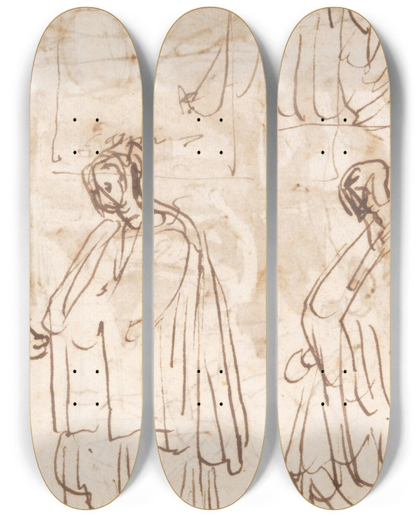 Triptych art skateboard deck of Perino Del Vaga Heavily Draped Figures by Perino Del Vaga (1500-1547)