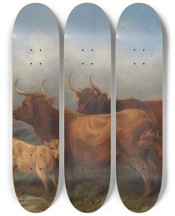 Triptych art skateboard deck of Richard Ansdell Gathering The Herd by Richard Ansdell (1815-1885)