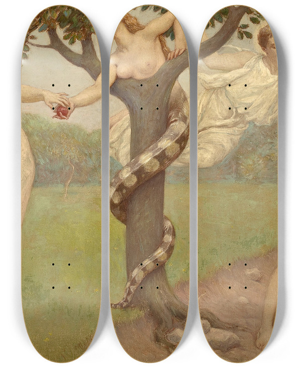 Triptych art skateboard deck of Kenyon Cox The Fall by Kenyon Cox (1856-1919)