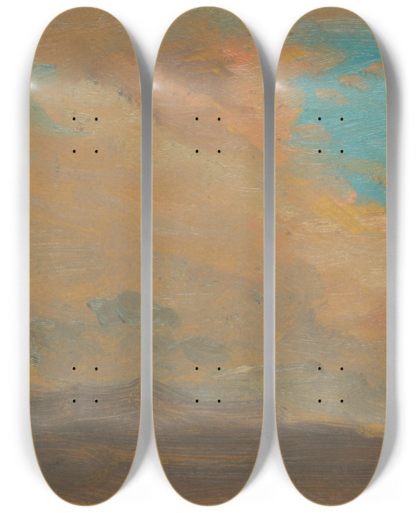 Triptych art skateboard deck of Frederic Edwin Church Cloudy Sky Over Mountains by Frederic Edwin Church (1826-1900)