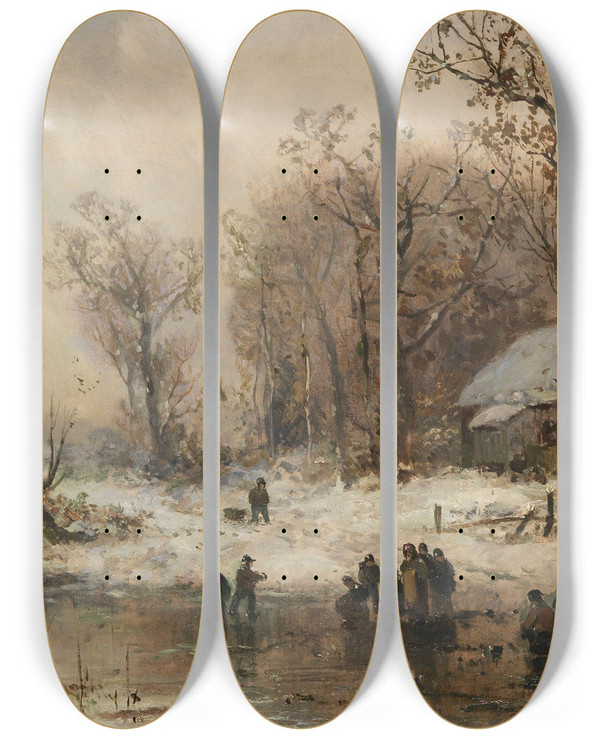 Triptych art skateboard deck of Adolf Stademann Eisvergngen by Adolf Stademann (1824-1895)