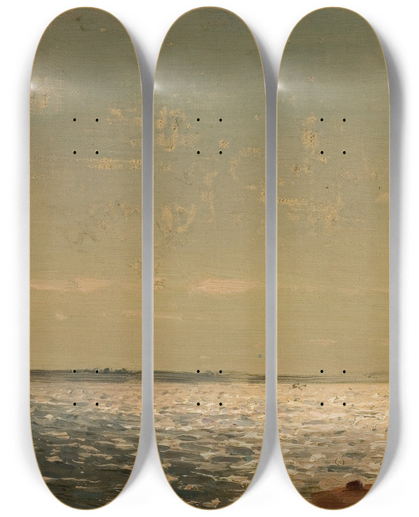 Triptych art skateboard deck of Amaldus Nielsen Stemning Arisholmen by Amaldus Nielsen (1838-1932)