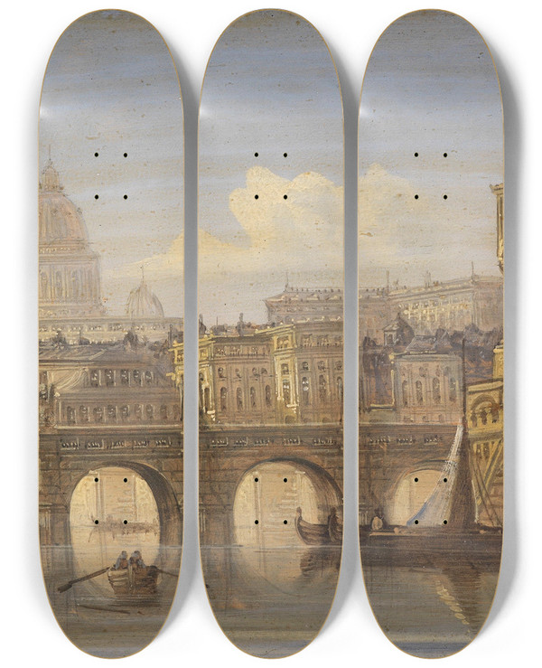 Triptych art skateboard deck of August Von Siegen Rom Engelsburg by August Von Siegen (1850-1910)
