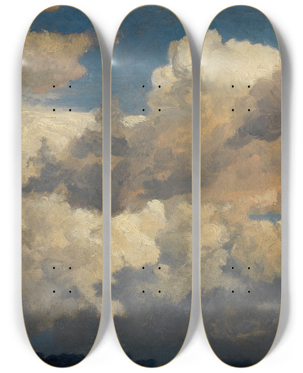 Triptych art skateboard deck of Johann Wilhelm Schirmer Wolkenstudie by Johann Wilhelm Schirmer (1807-1863)