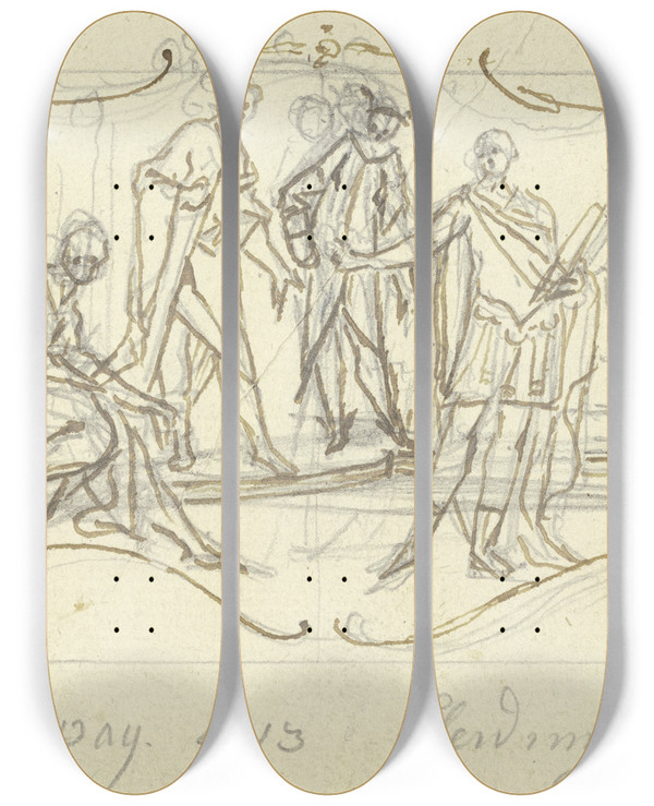 Triptych art skateboard deck of Paul Egell Kleidung Der Rmischen Mnner by Paul Egell (1691-1752)