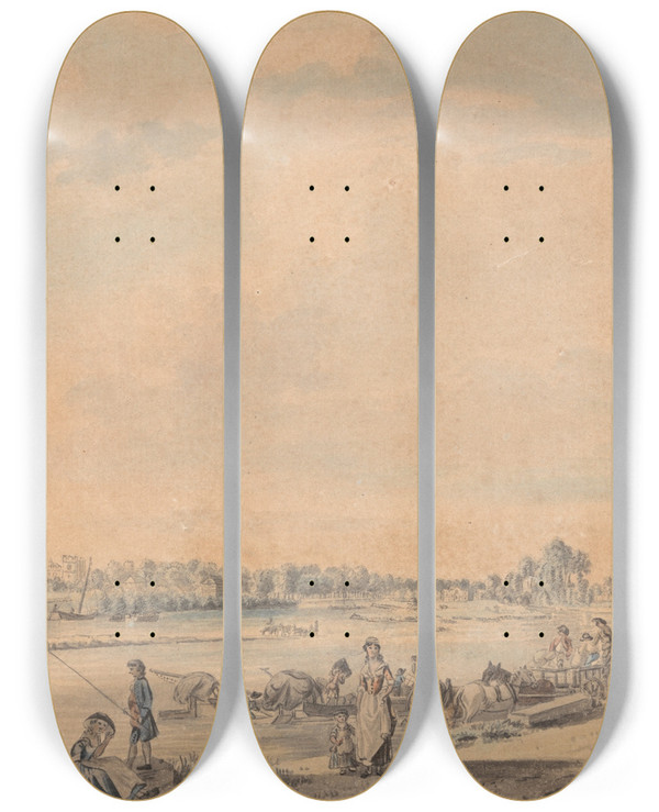 Triptych art skateboard deck of Paul Sandby Eton College From The South by Paul Sandby (1731-1809)
