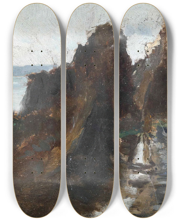 Triptych art skateboard deck of Ulvi Liegi Scogliera by Ulvi Liegi (1858-1939)
