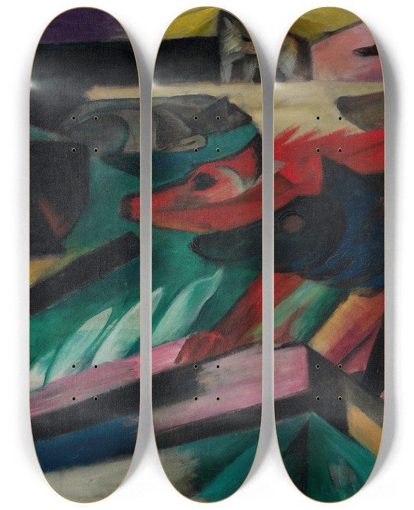 Triptych art skateboard deck of Franz Marc Die Wlfe Balkankrieg The Wolves Balkan War by Franz Marc (1880-1916)