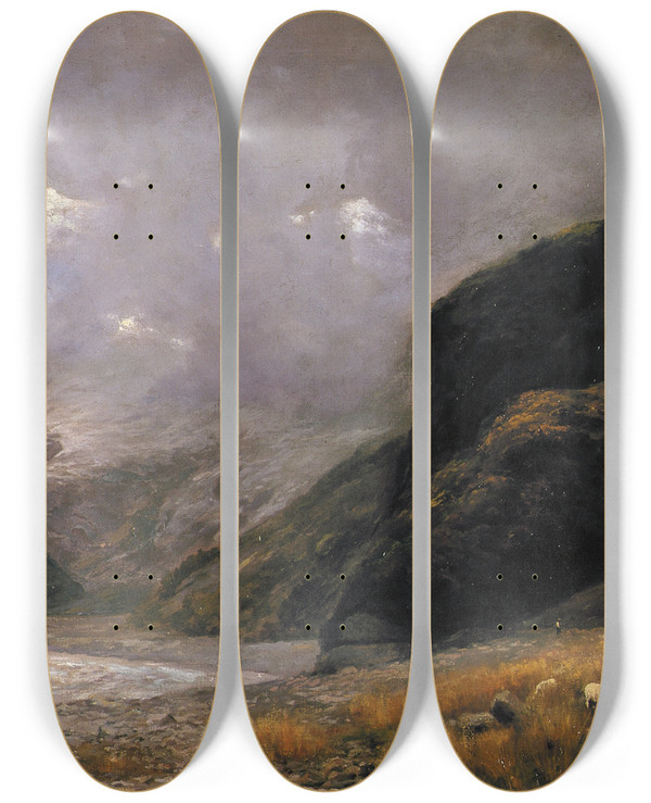Triptych art skateboard deck of Charles Nathaniel Worsley Mt Sefton From Hermitage by Charles Nathaniel Worsley