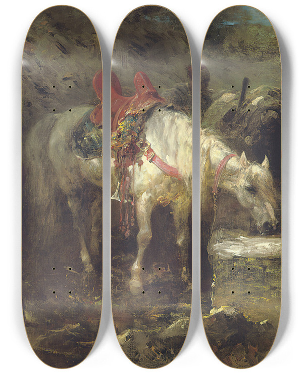 Triptych art skateboard deck of Adolf Schreyer Beduoins At Rest by Adolf Schreyer (1828-1899)