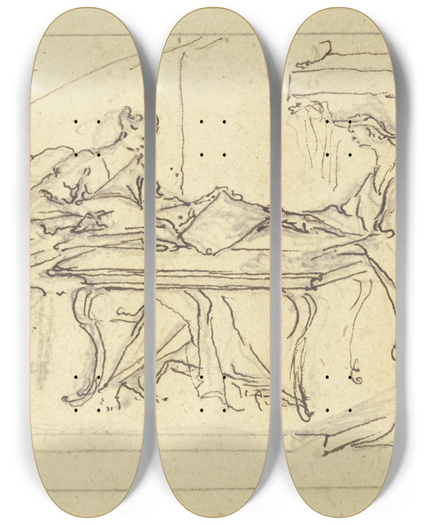 Triptych art skateboard deck of Paul Egell Divorce by Paul Egell (1691-1752)