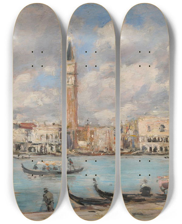 Triptych art skateboard deck of Eugne Boudin Venise San Giorgio by Eugene Boudin (1824-1898)