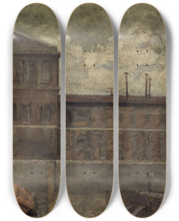 Triptych art skateboard deck of Lazar Meyer La Prison Saintlazare_1 by Lazar Meyer (1847-1935)