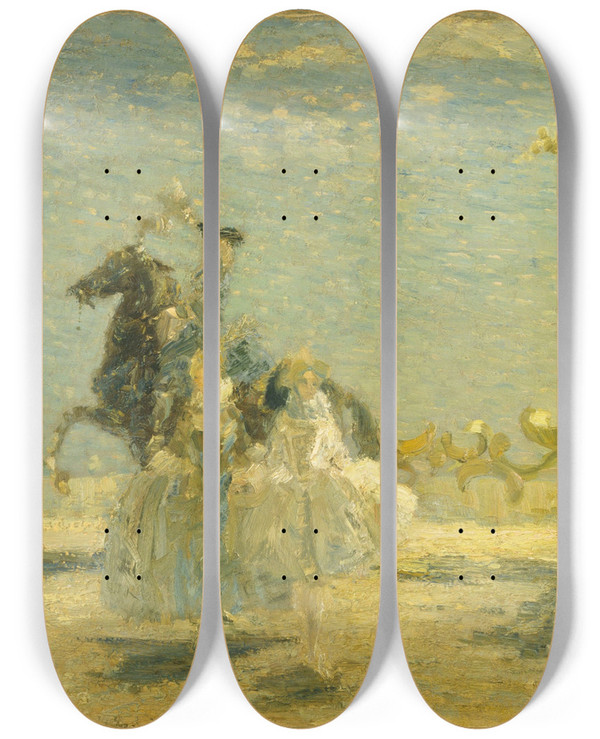Triptych art skateboard deck of Emma Ciardi Symphony In Blue by Emma Ciardi (1879-1933)