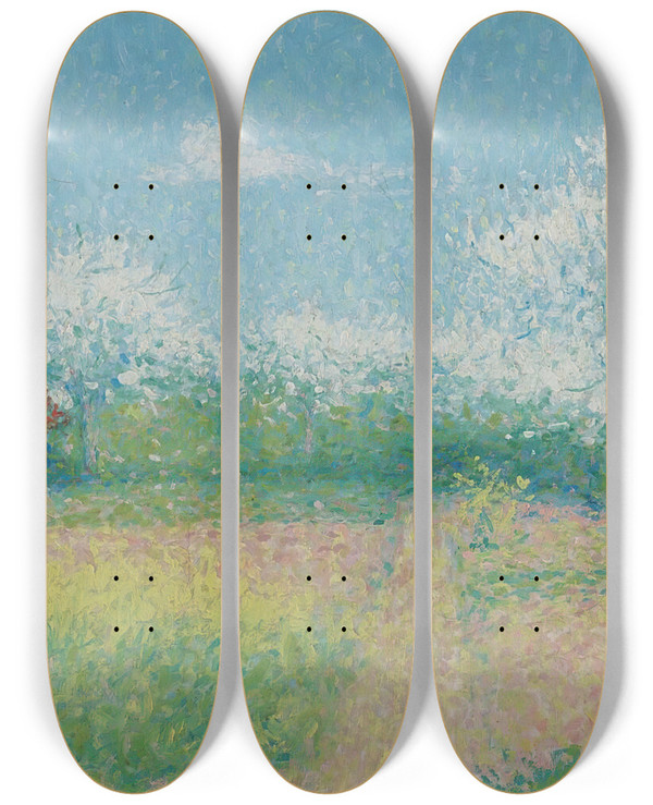 Triptych art skateboard deck of Achille Laug Verger De Lartiste by Achille Lauge (1861-1944)
