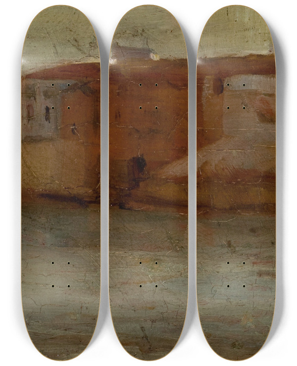 Triptych art skateboard deck of Hamilton Easter Field Along The Waters Edge by Hamilton Easter Field (1873-1922)