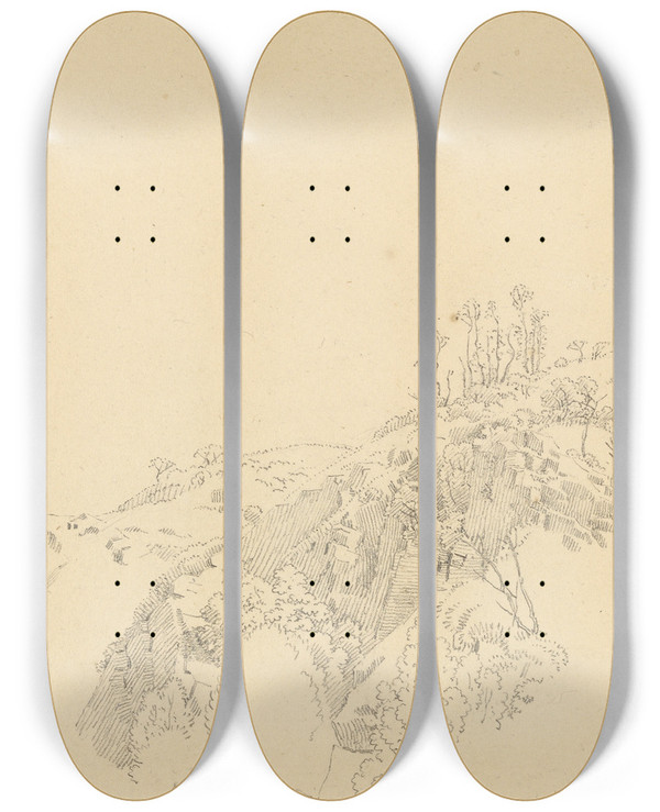 Triptych art skateboard deck of Caspar David Friedrich Landscape by Caspar David Friedrich (1774-1840)