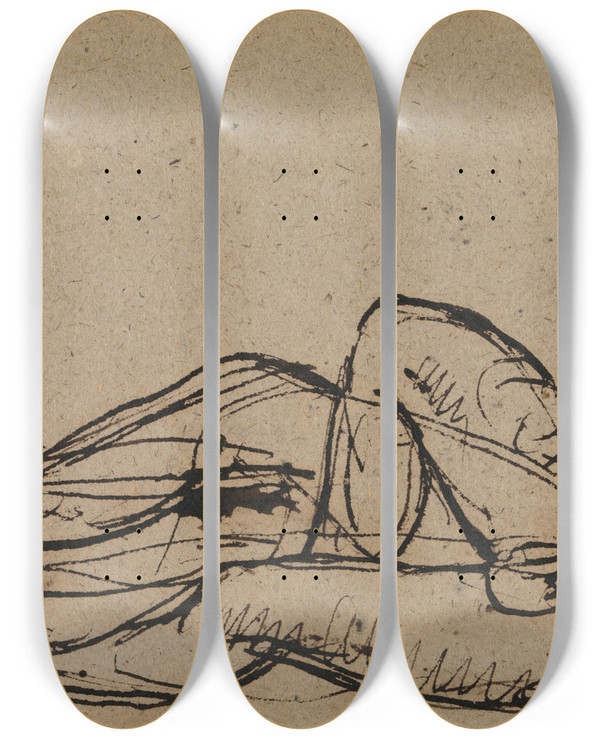 Triptych art skateboard deck of Benjamin Robert Haydon The Murder Of Duncan Study Of Sleeping Grooms by Benjamin Robert Haydon (1786-1846)