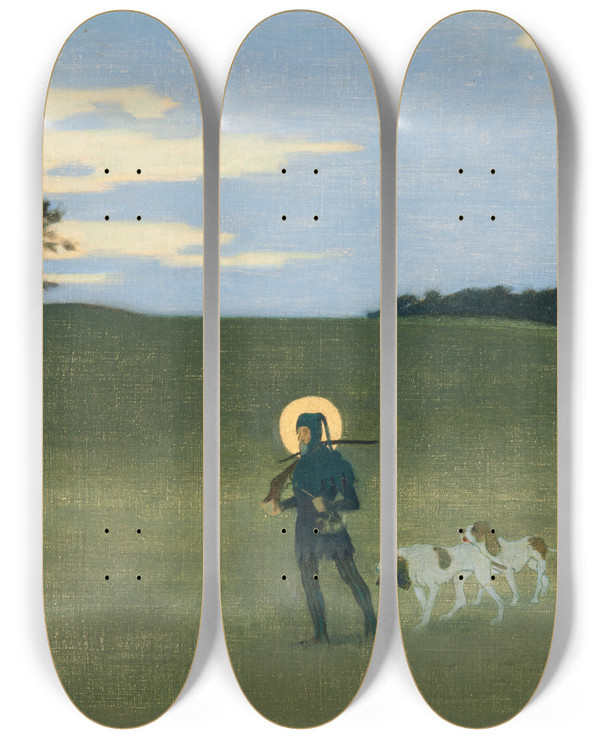 Triptych art skateboard deck of Harald Slottmller St Hubertus by Harald Slott-Mller (1864-1937)