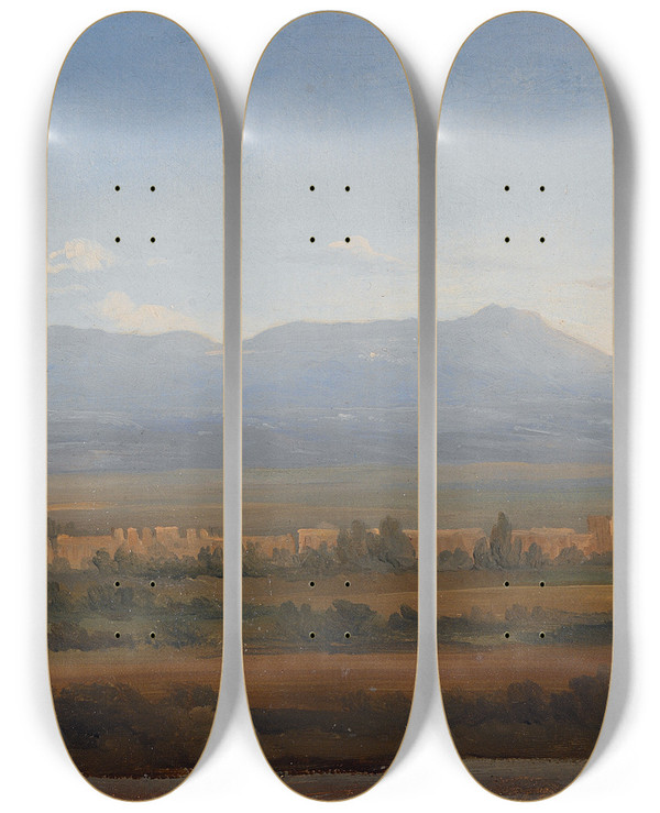 Triptych art skateboard deck of Gustaf Wilhelm Palm View From The Albano Mountains Study by Gustaf Wilhelm Palm (1810-1890)