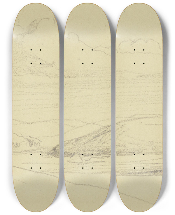 Triptych art skateboard deck of Jakob Becker Mountain Landscape by Jakob Becker (1810-1872)