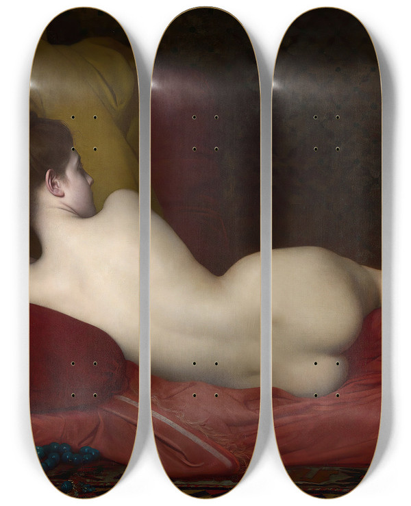 Triptych art skateboard deck of Jules Joseph Lefebvre Odalisque_2 by Jules Joseph Lefebvre (1836-1911)