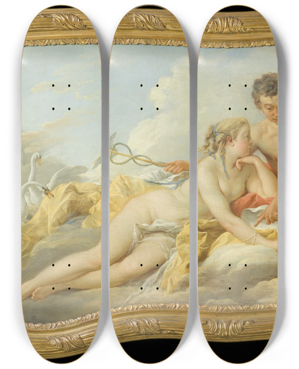 Triptych art skateboard deck of Franois Boucher Venus And Mercury Instructing Cupid by Francois Boucher (1703-1770)