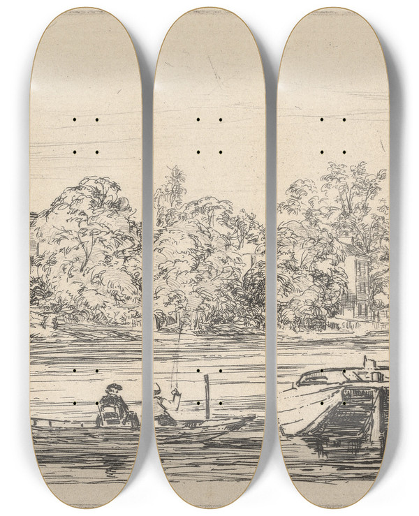 Triptych art skateboard deck of Arthur Evershed At Twickenham by Arthur Evershed