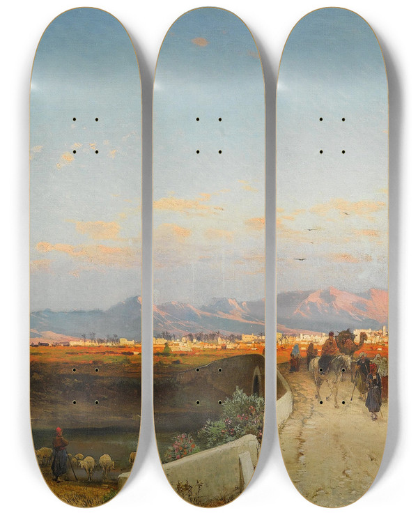 Triptych art skateboard deck of Hermann David Salomon Corrodi Nicosia by Hermann David Salomon Corrodi (1844-1905)