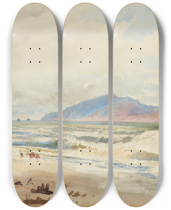 Triptych art skateboard deck of Nicholas Chevalier Kapiti by Nicholas Chevalier (1828-1902)